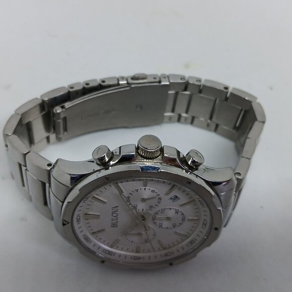 Bulova 96B335 Men's 43mm Stainless Steel White Dial Chronograph Watch - Picture 10 of 11
